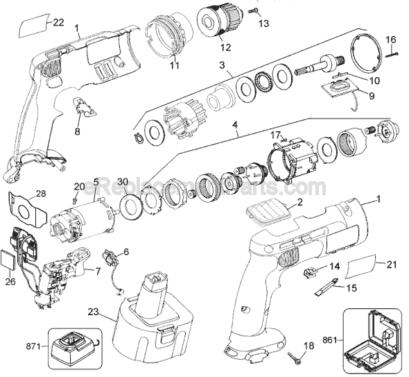Page A Diagram and Parts List for 2820 Type 1 Black and Decker Cordless Drill